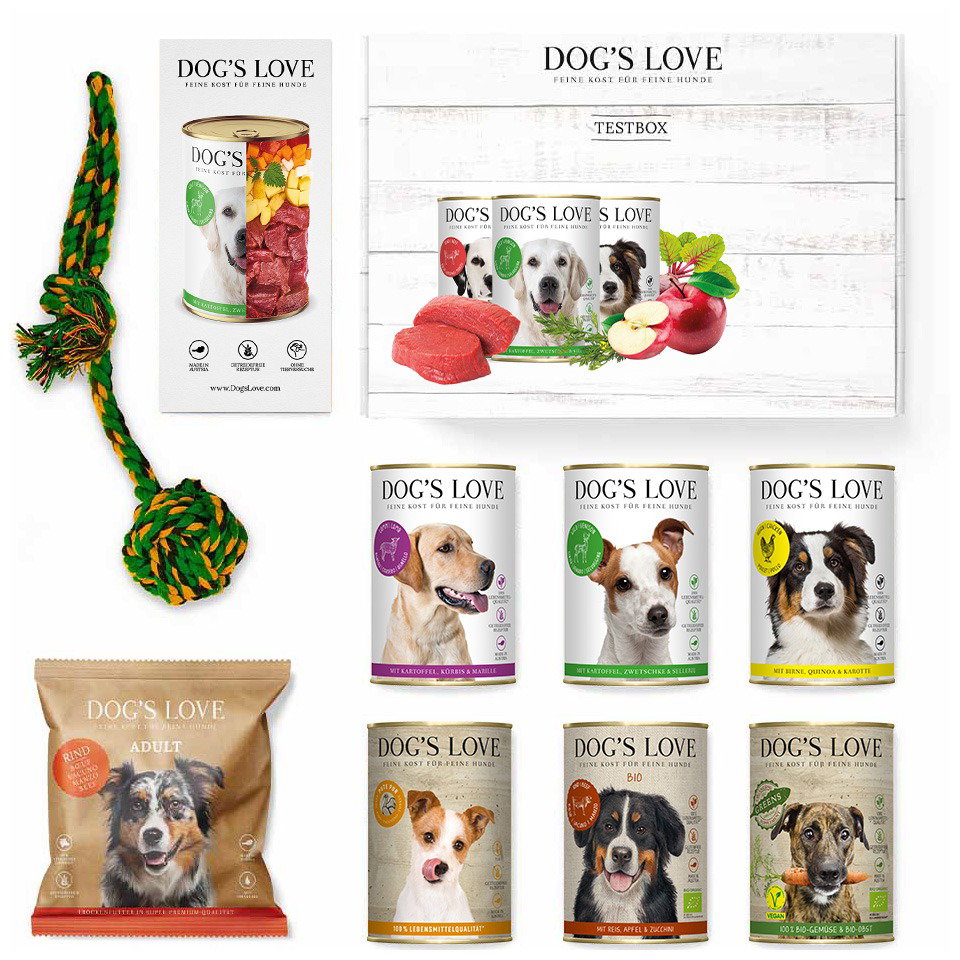 Premium Hundefutter Testbox, 7 Sorten kaufen | DOG'S LOVE