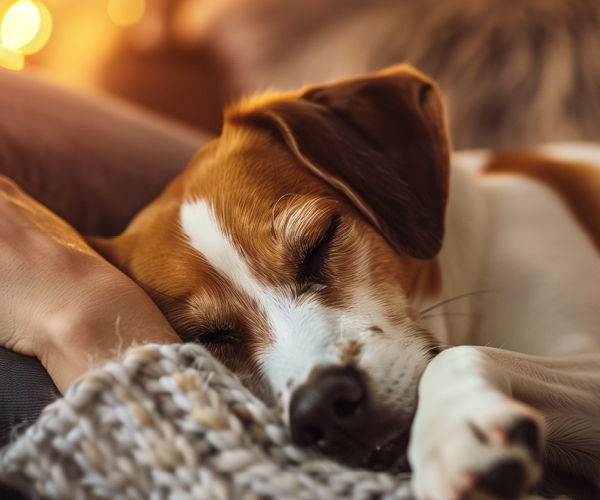 Hund kuschelt mit seinem Besitzer