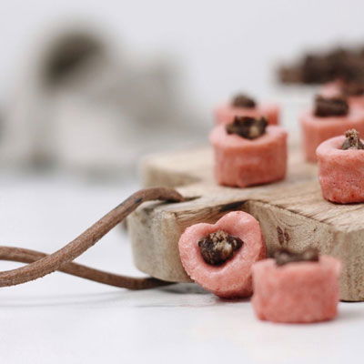 Selbstgemachte Frozen Oil Leckerlis für Hunde auf einem Tisch