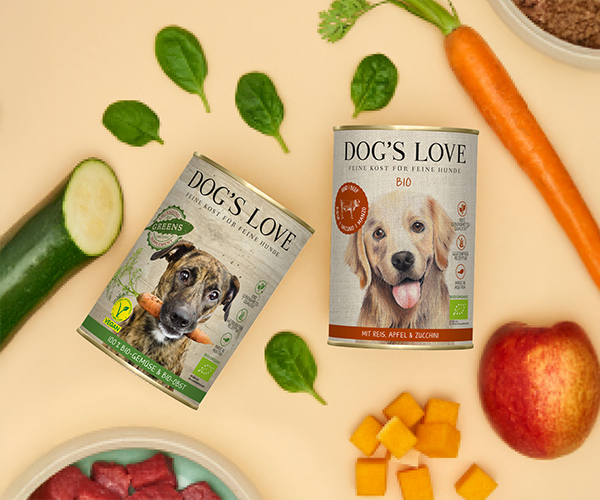 Ein Weimaraner mit Dogslove Hundefutter