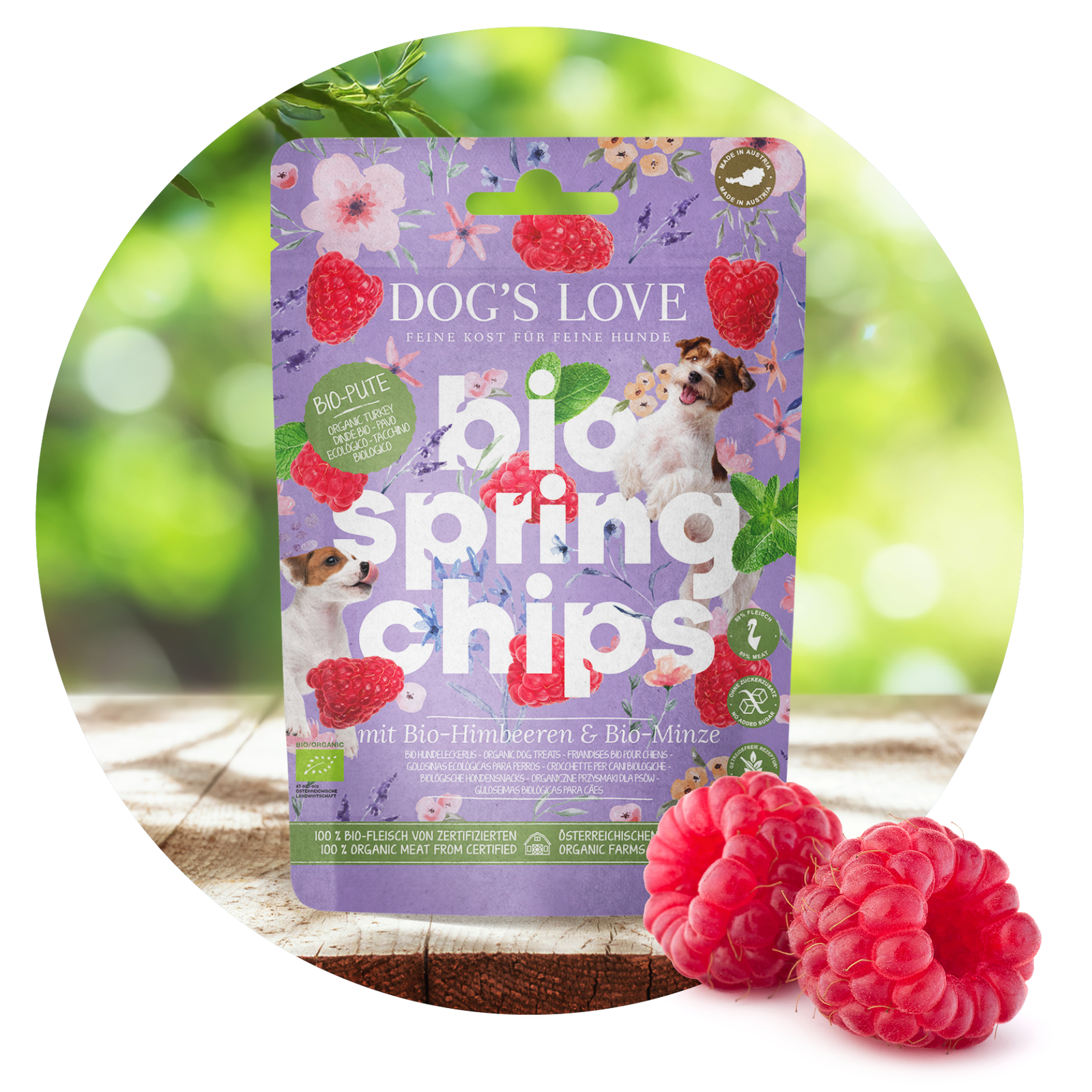 DOG'S LOVE Patatine primavera biologiche con lamponi
